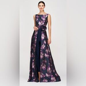 Kay Unger Navy and Purple Floral Jumpsuit